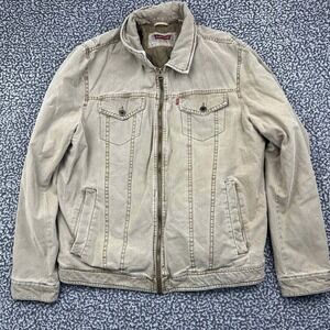 Levis Field Jacket Coat Men XL Khaki Tan Quilted Lined Full Zip Canvas